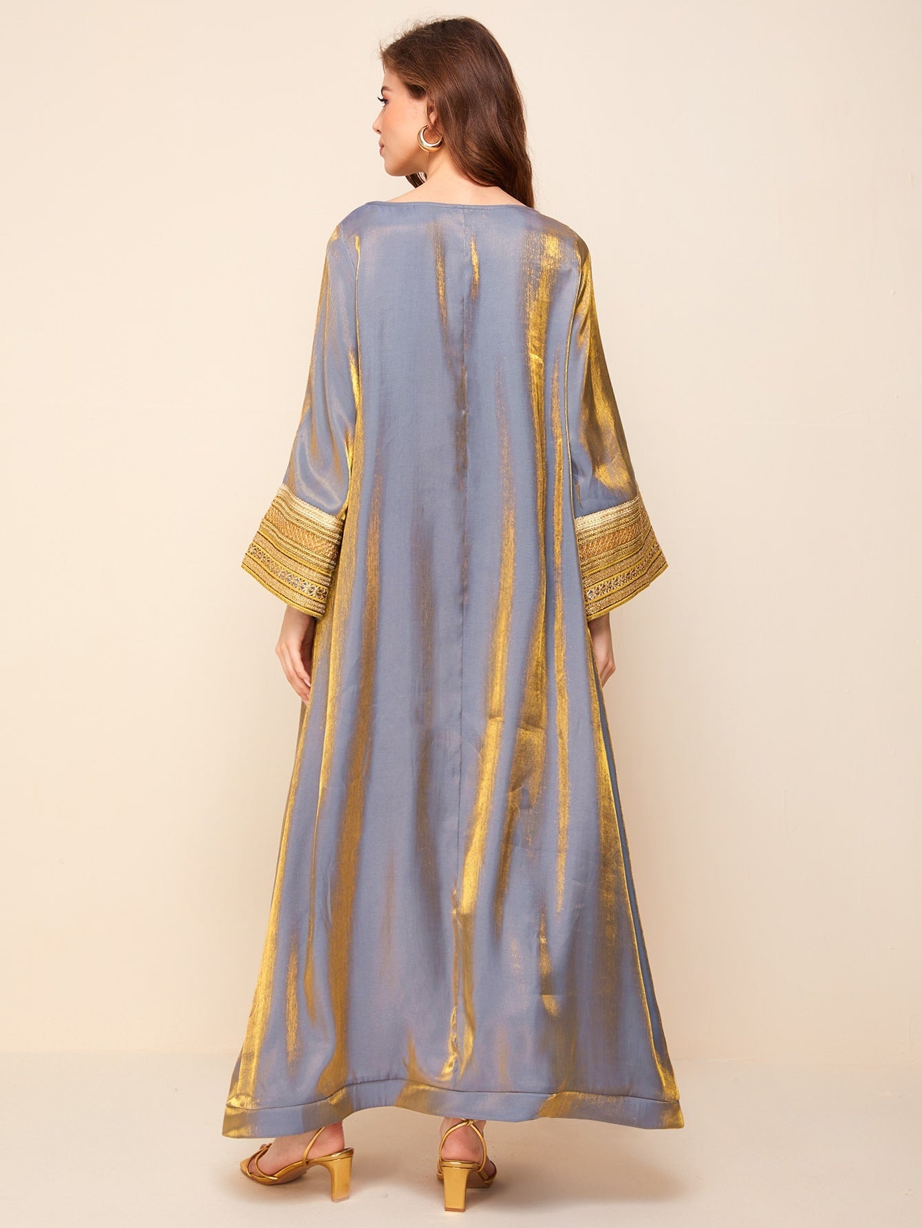 Najma Embroidered Tape Bell Sleeve Metallic Dress