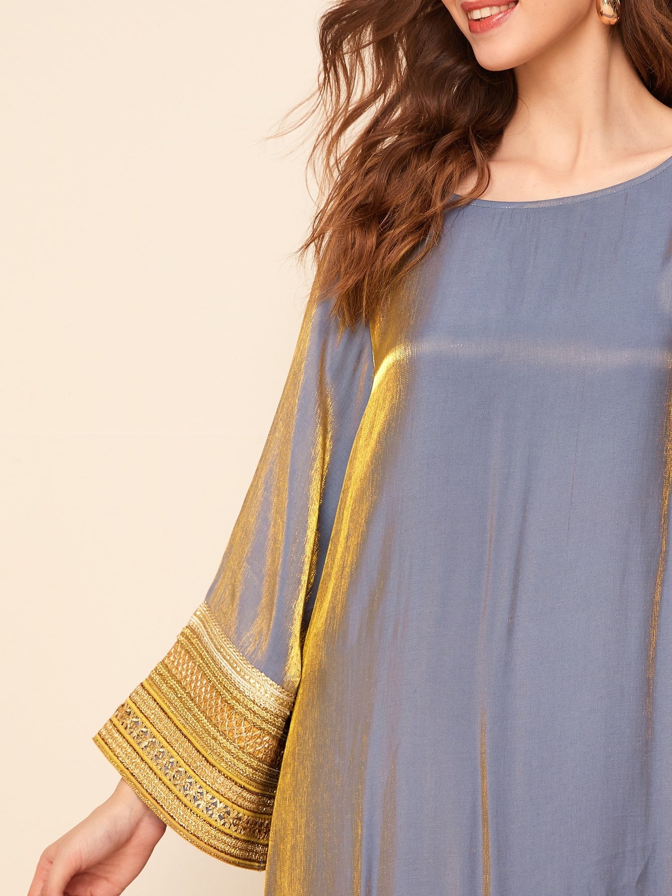 Najma Embroidered Tape Bell Sleeve Metallic Dress