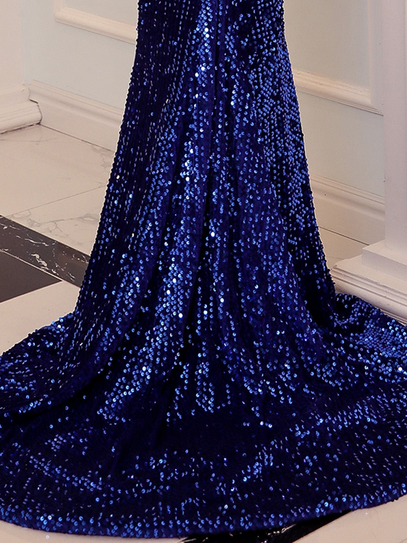 Missord Off Shoulder Iridescent Sequin Fishtail Prom Dress