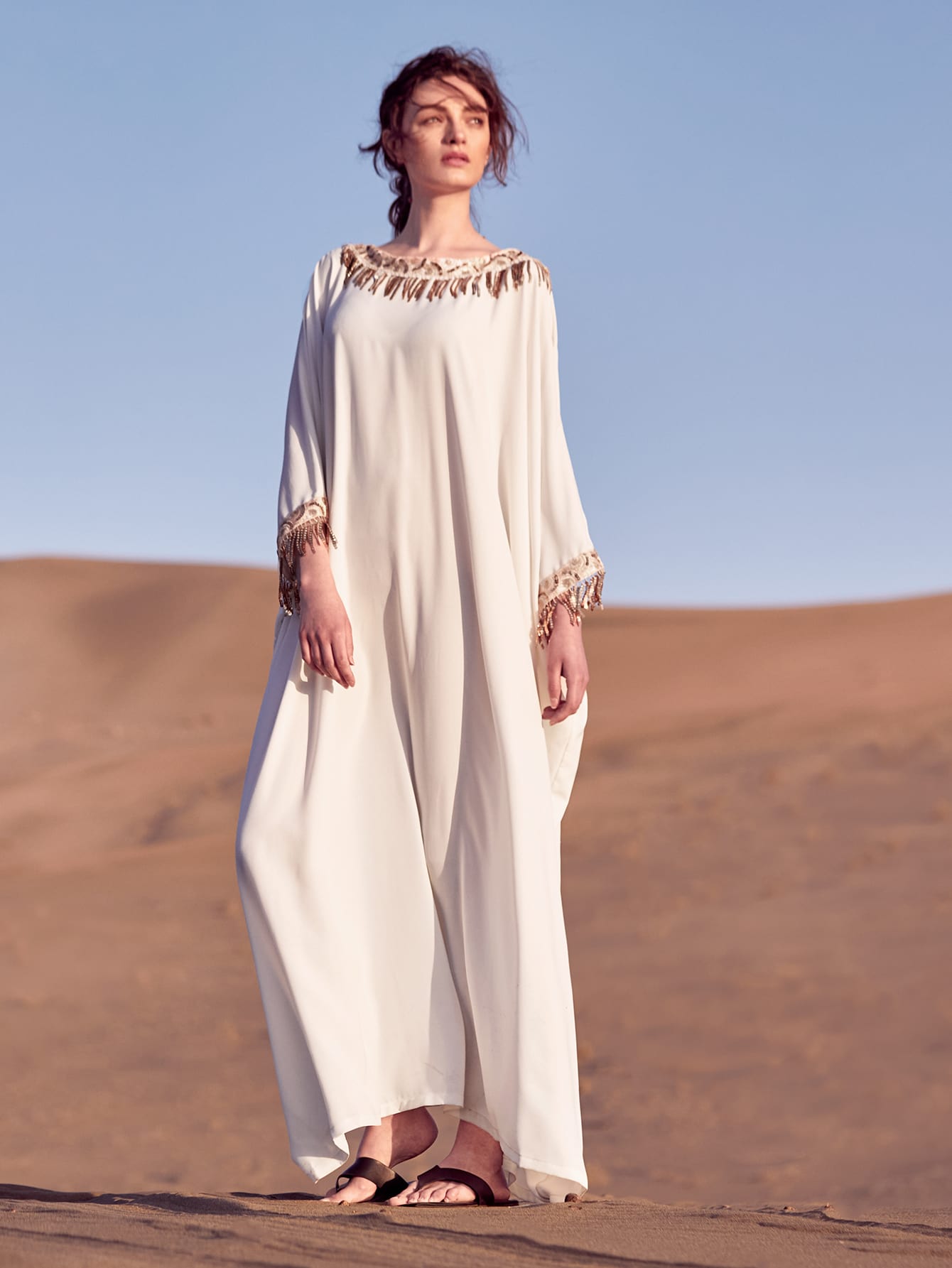 Najma Sequins Trim Detail Kaftan