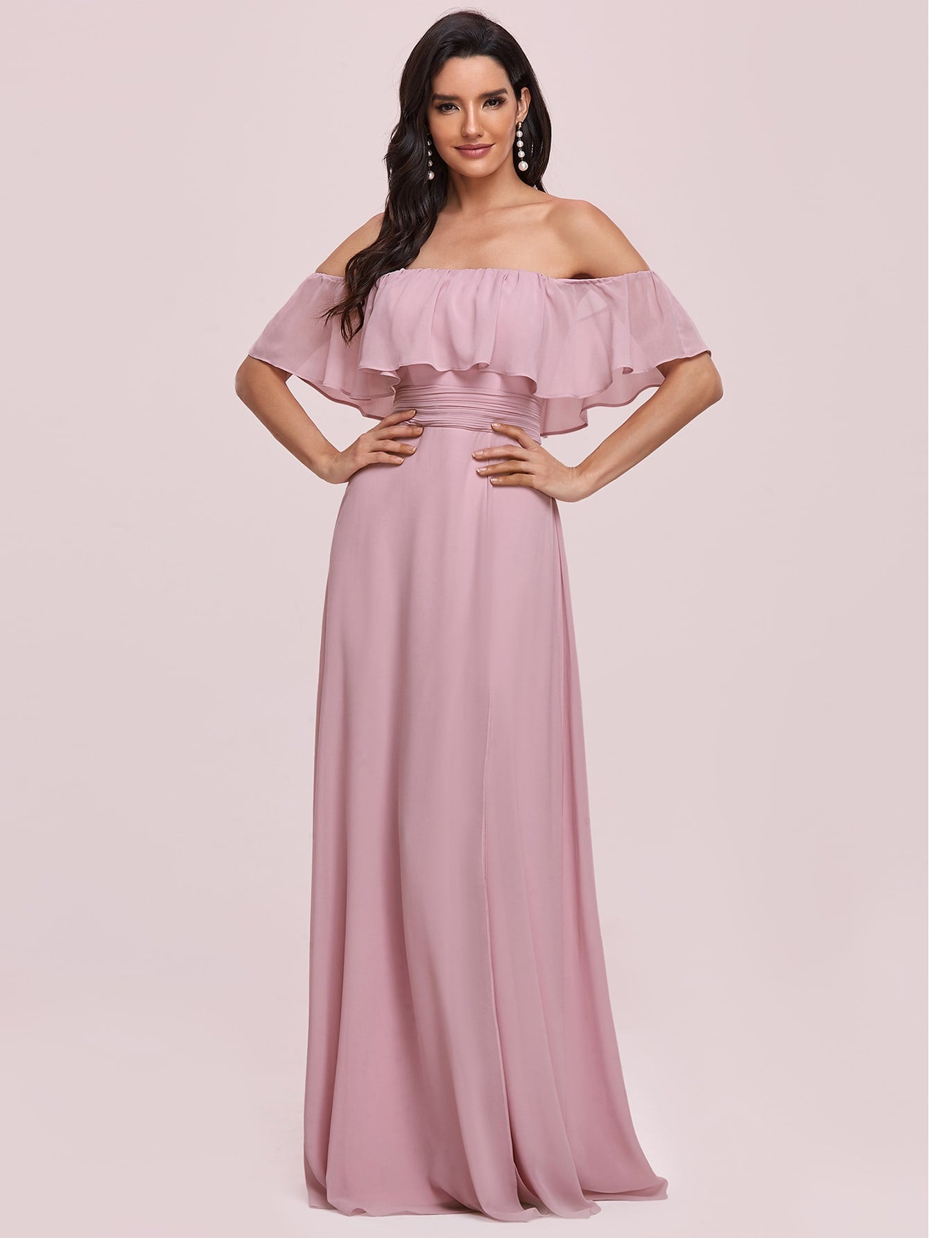 EVER-PRETTY Ruffle Off Shoulder Split Prom Dress