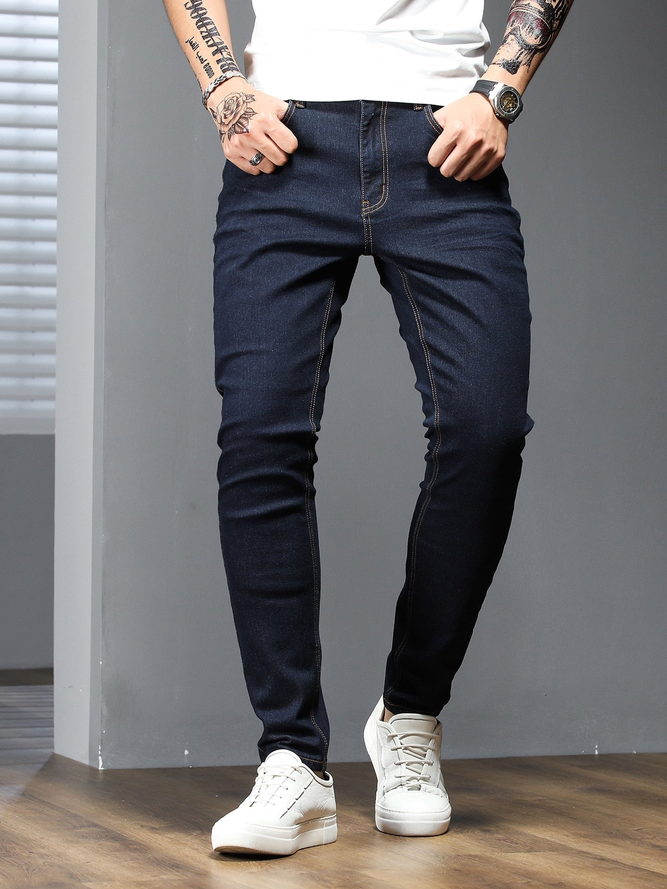 Manfinity Homme Men Contrast Stitch Skinny Jeans