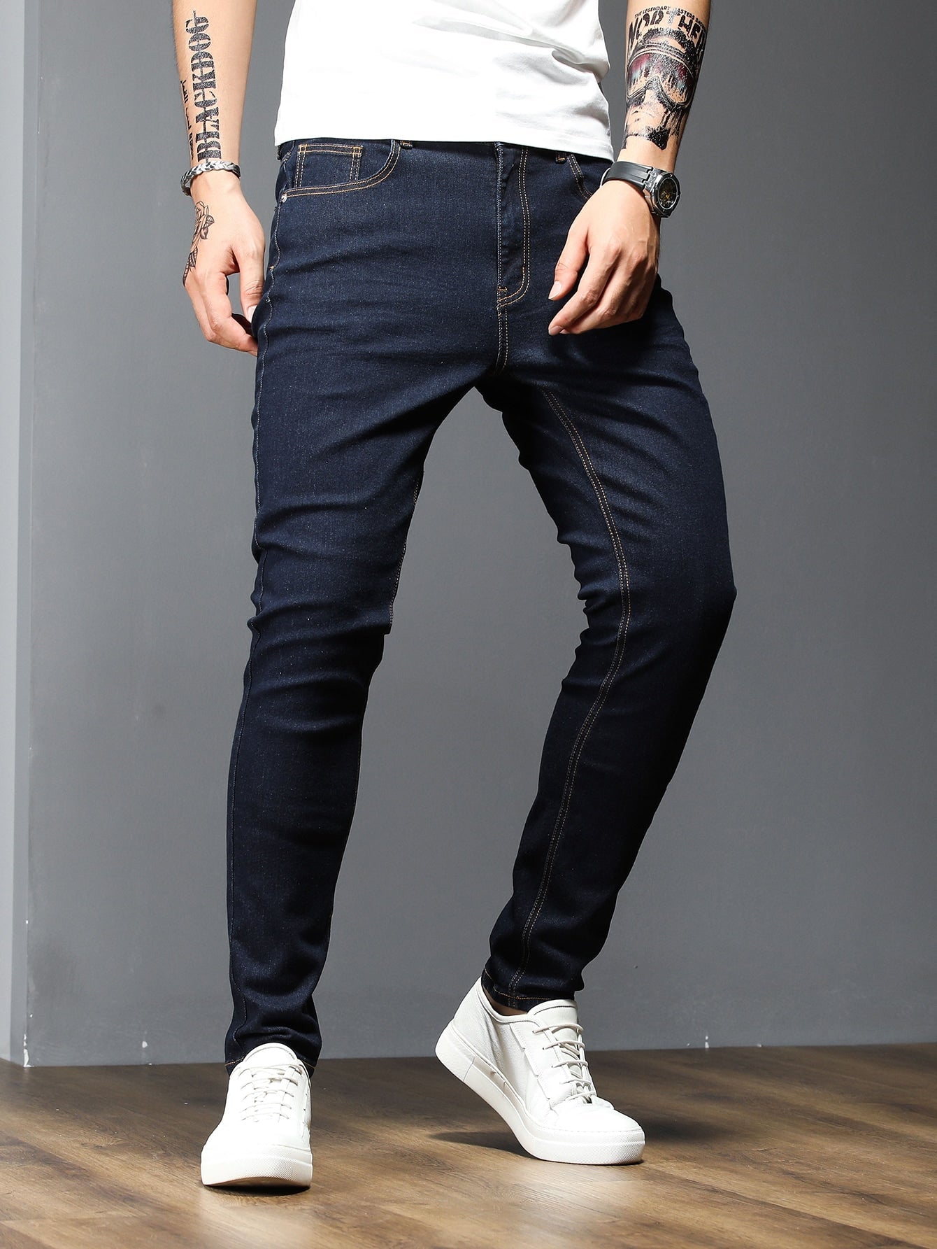 Manfinity Homme Men Contrast Stitch Skinny Jeans