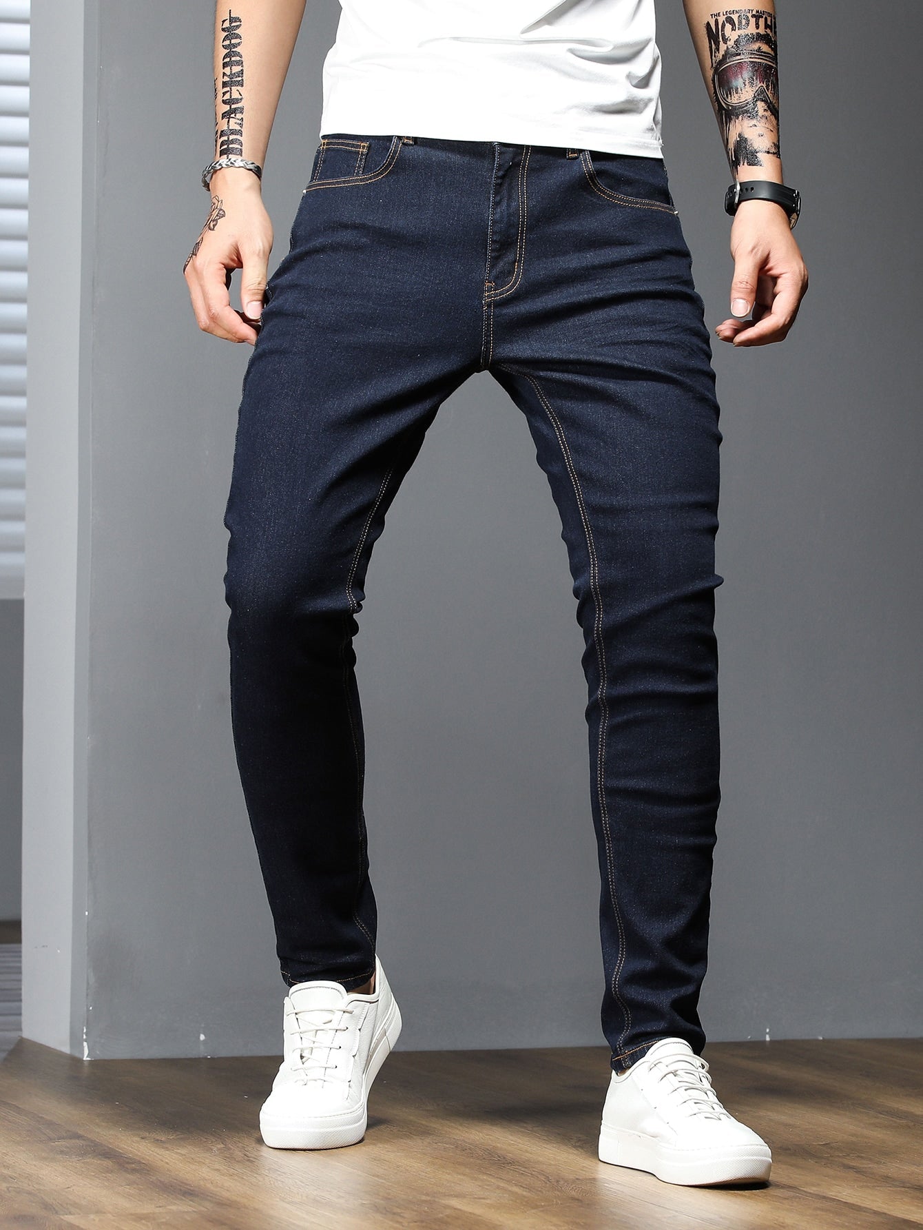 Manfinity Homme Men Contrast Stitch Skinny Jeans