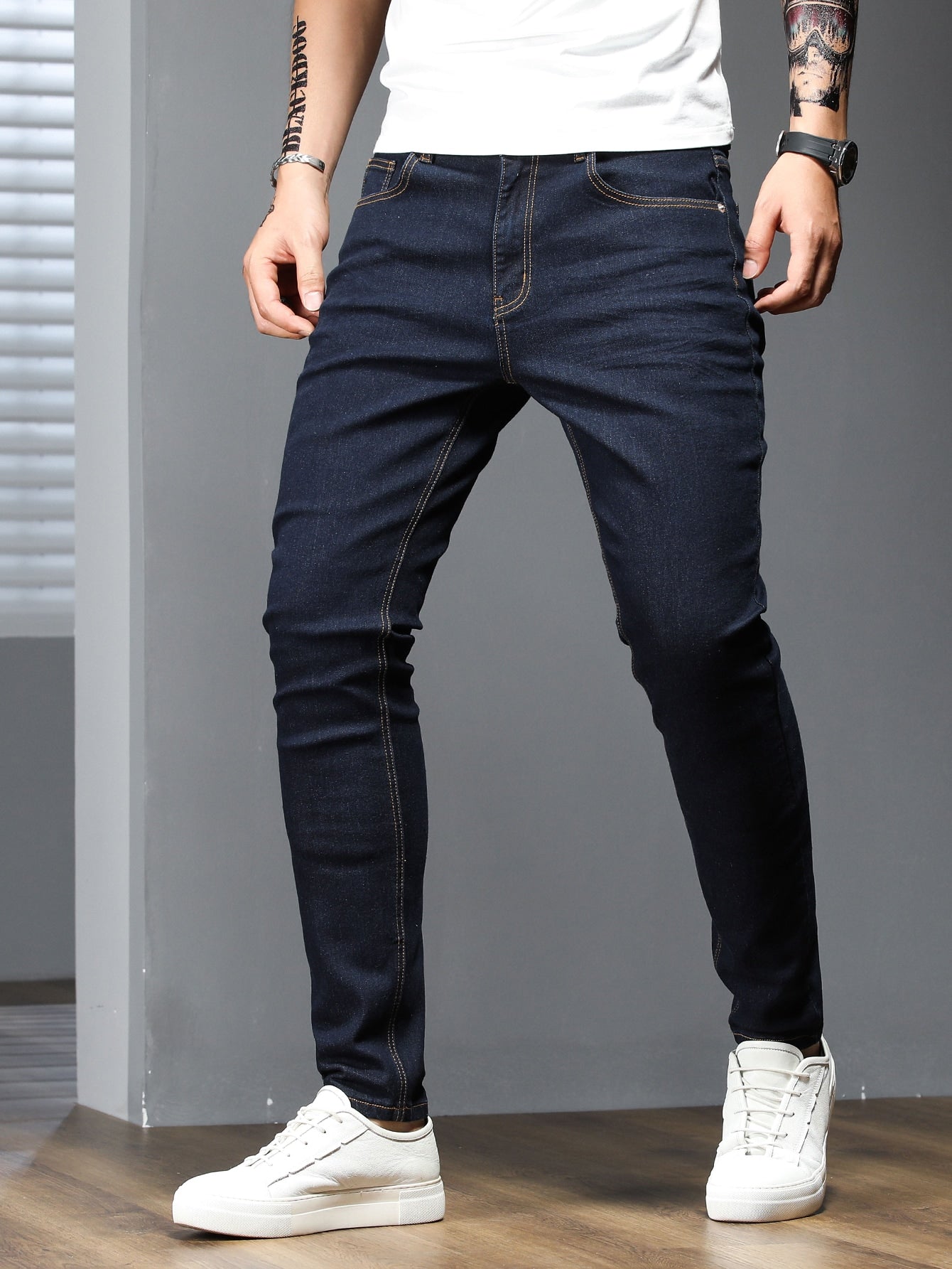 Manfinity Homme Men Contrast Stitch Skinny Jeans