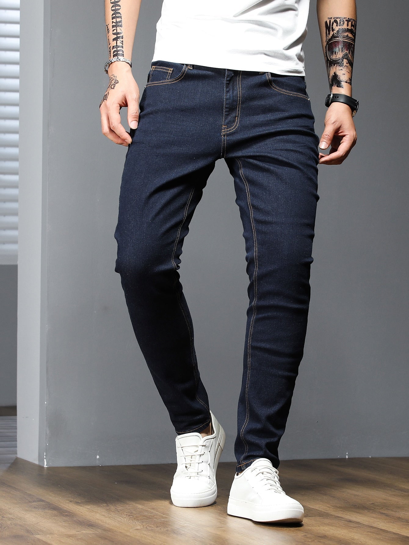 Manfinity Homme Men Contrast Stitch Skinny Jeans