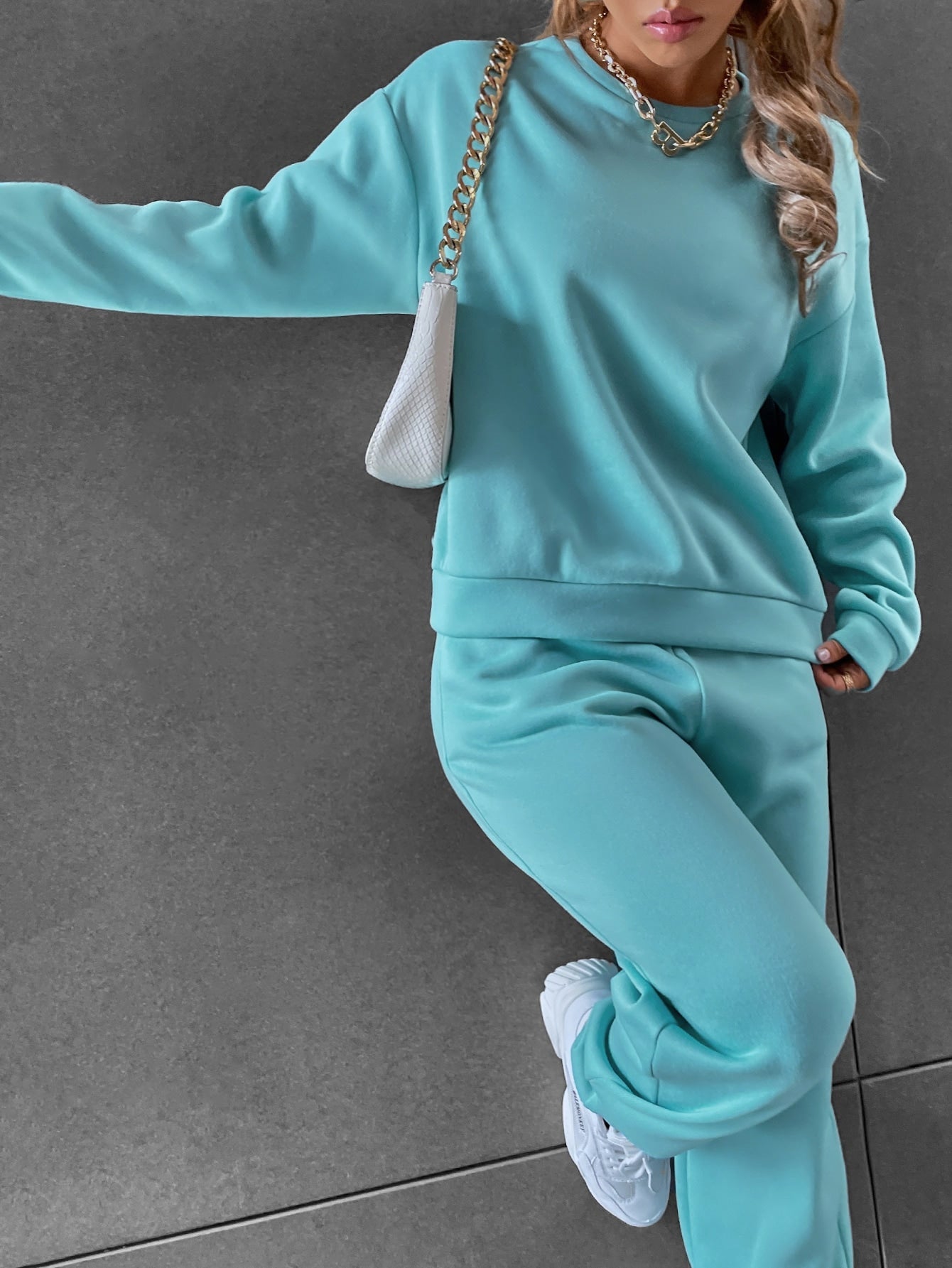 Solid Drop Shoulder Sweatshirt & Sweatpants