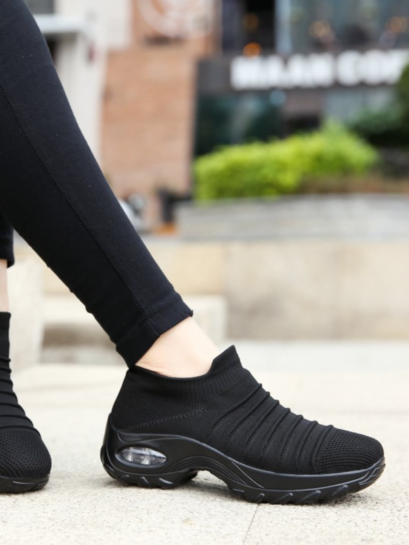 Women'S Breathable Knit Chunky Sneakers, Casual Slip On Air Cushion Shoes, Lightweight Low Top Sock Shoes