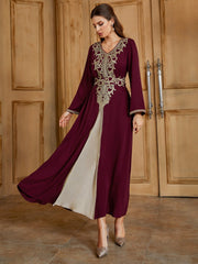 Najma Embroidery Contrast Trim Tie Back Kaftan Dress