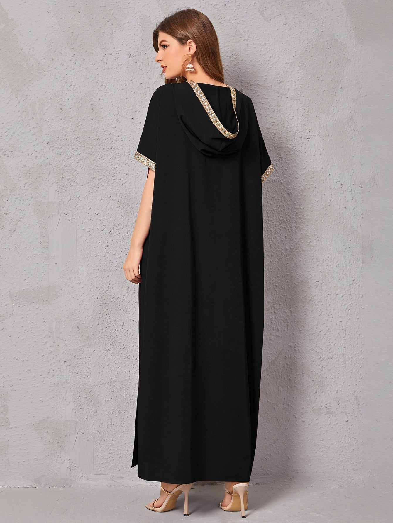 Najma Contrast Embroidered Trim Split Hem Kaftan