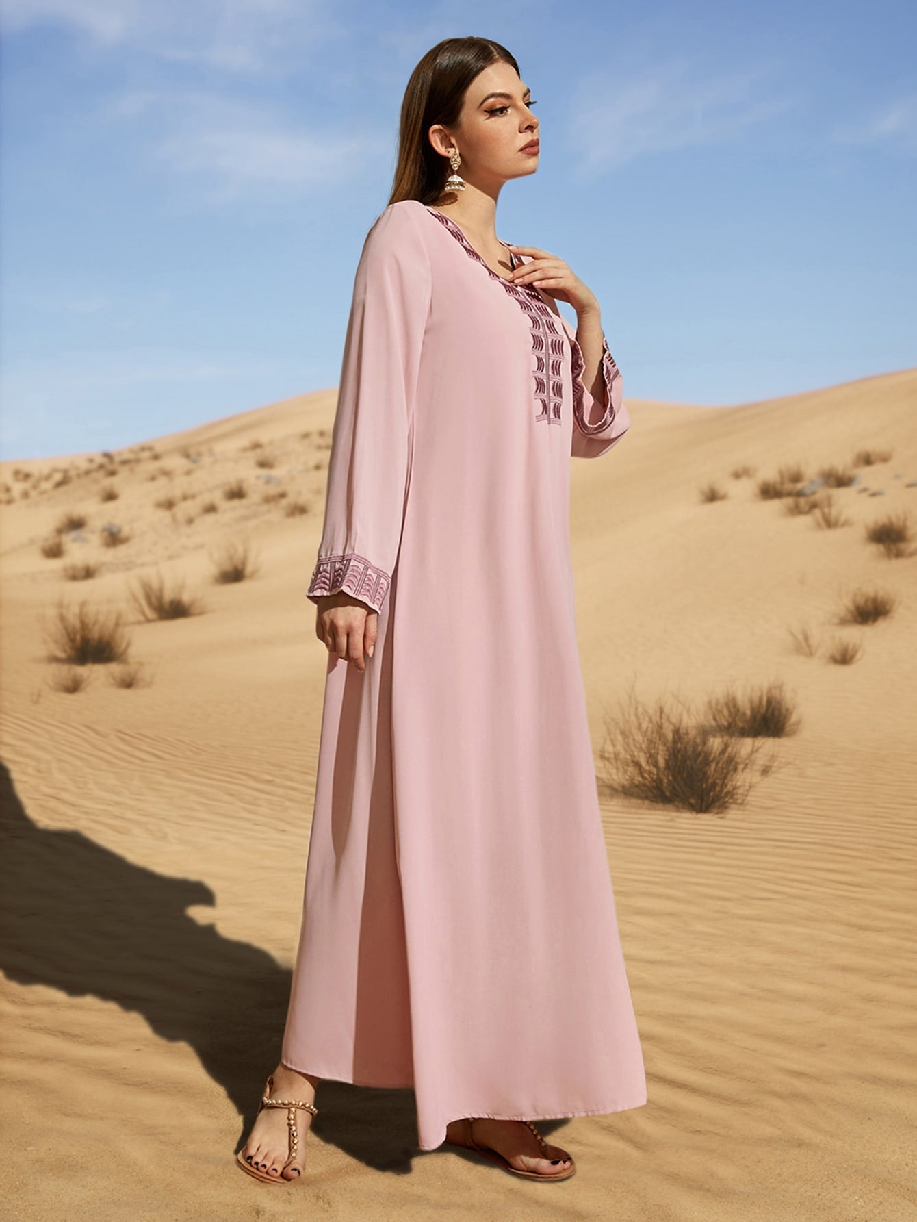 Najma Embroidery V-neck Kaftan Dress