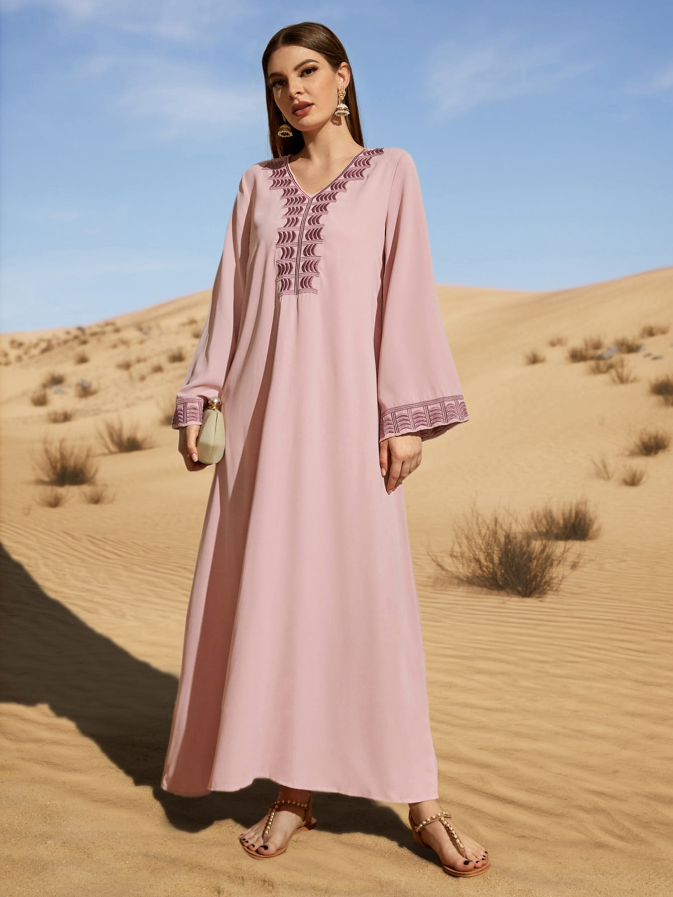 Najma Embroidery V-neck Kaftan Dress