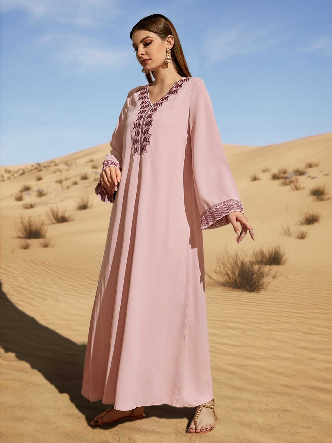 Najma Embroidery V-neck Kaftan Dress