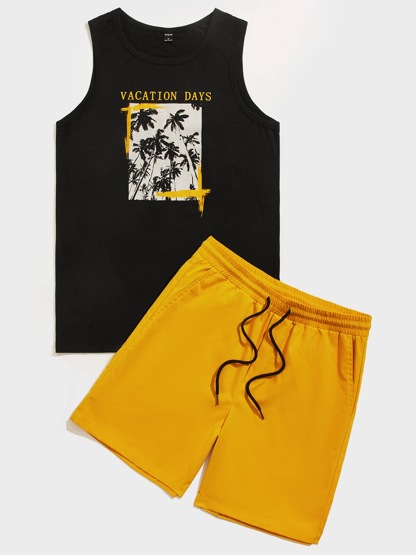 Manfinity Chillmode Men Letter Graphic Tank Top & Drawstring Shorts Set