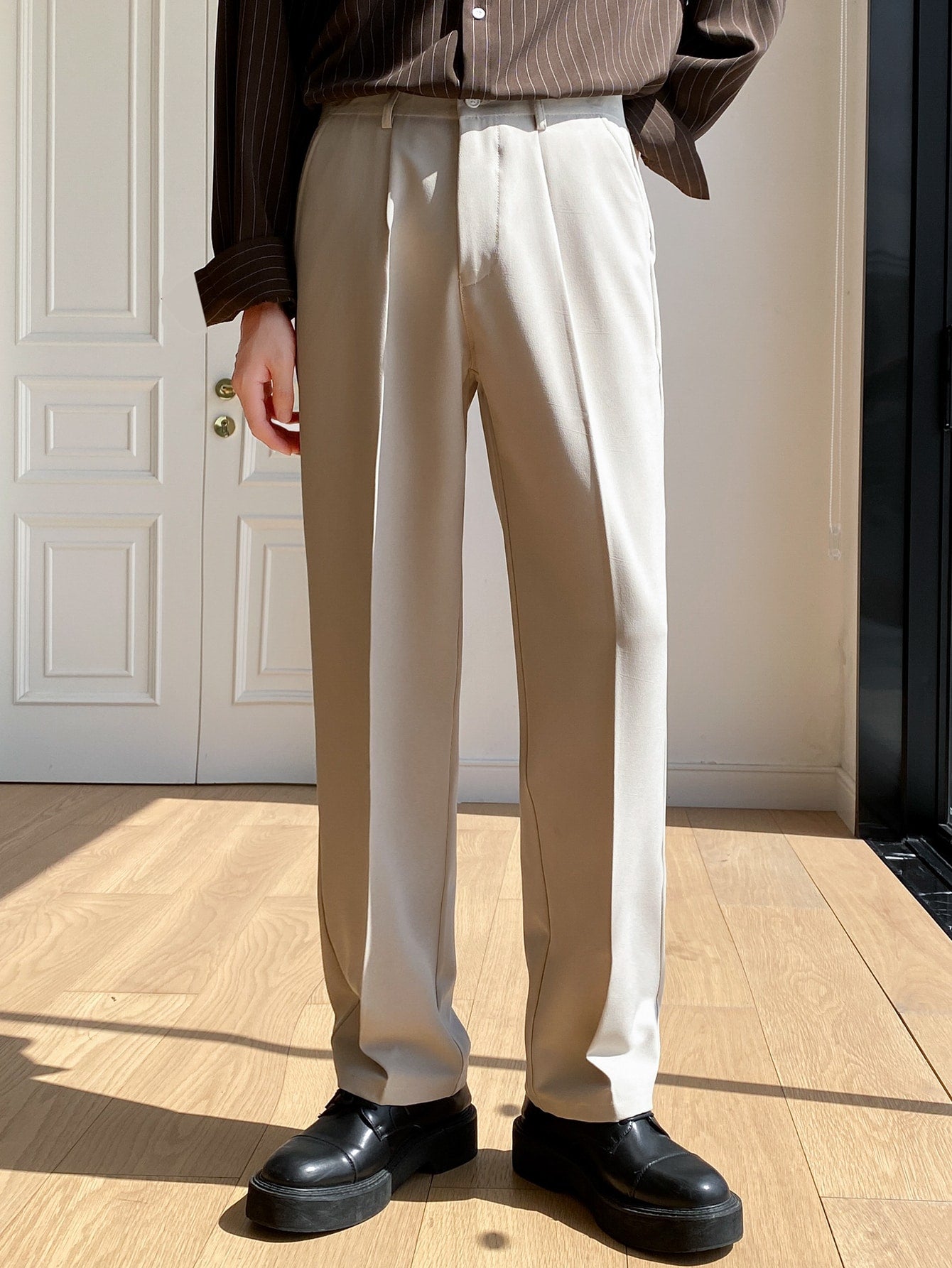 Men Fold Pleated Slant Pocket Suit Pants