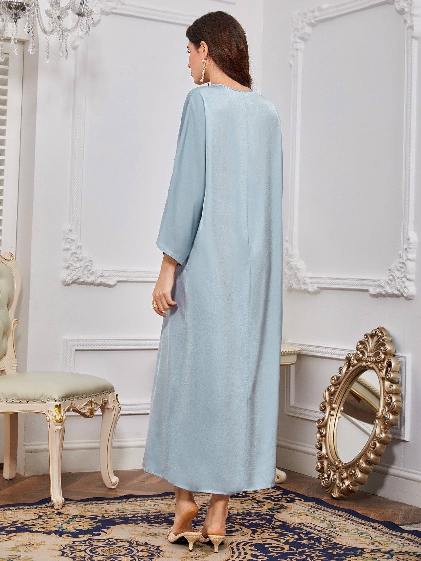 Najma Batwing Sleeve Rhinestone Pearls Detail Kaftan