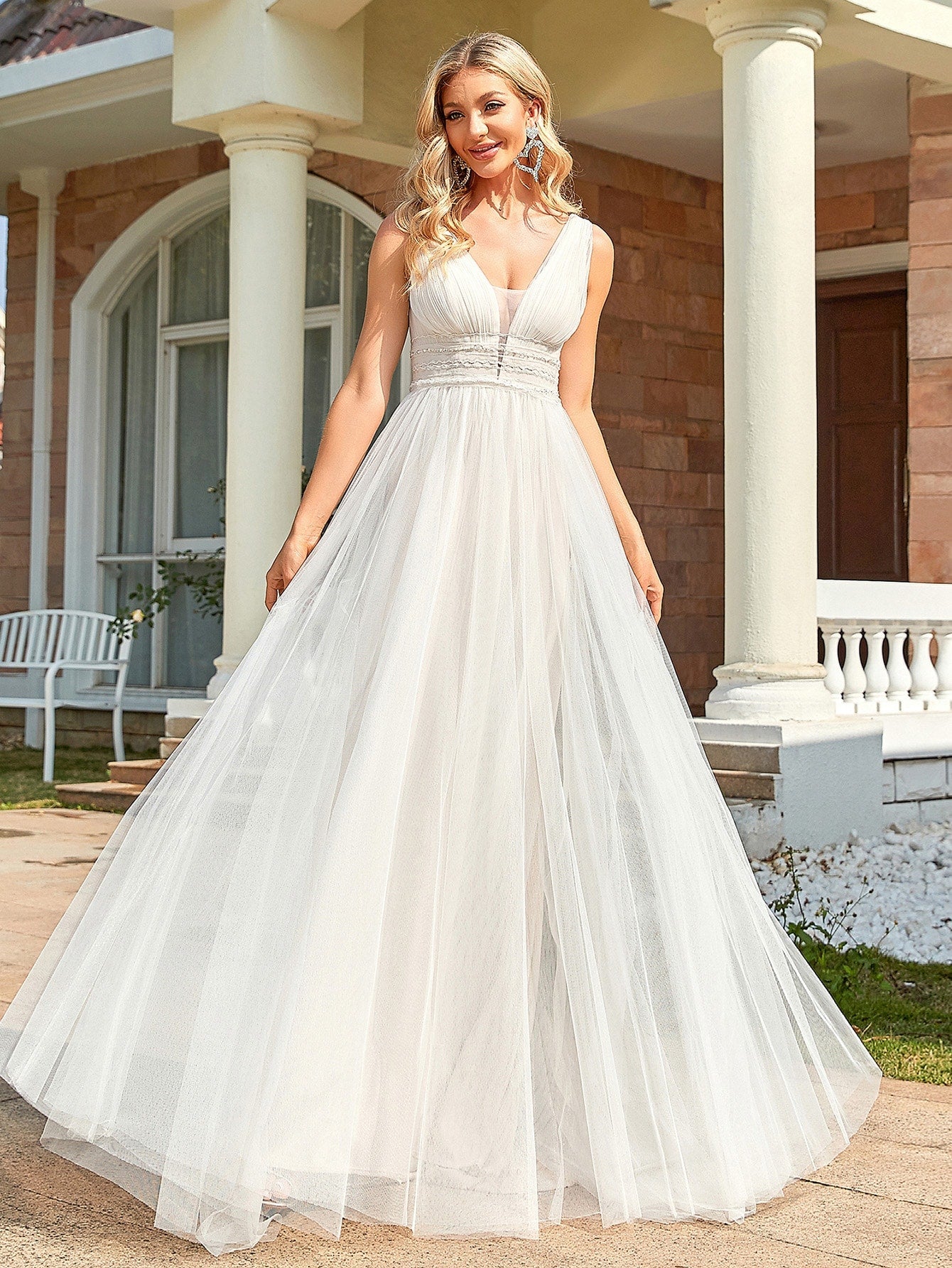 EVER-PRETTY Frill Trim Maxi Mesh Wedding Dress