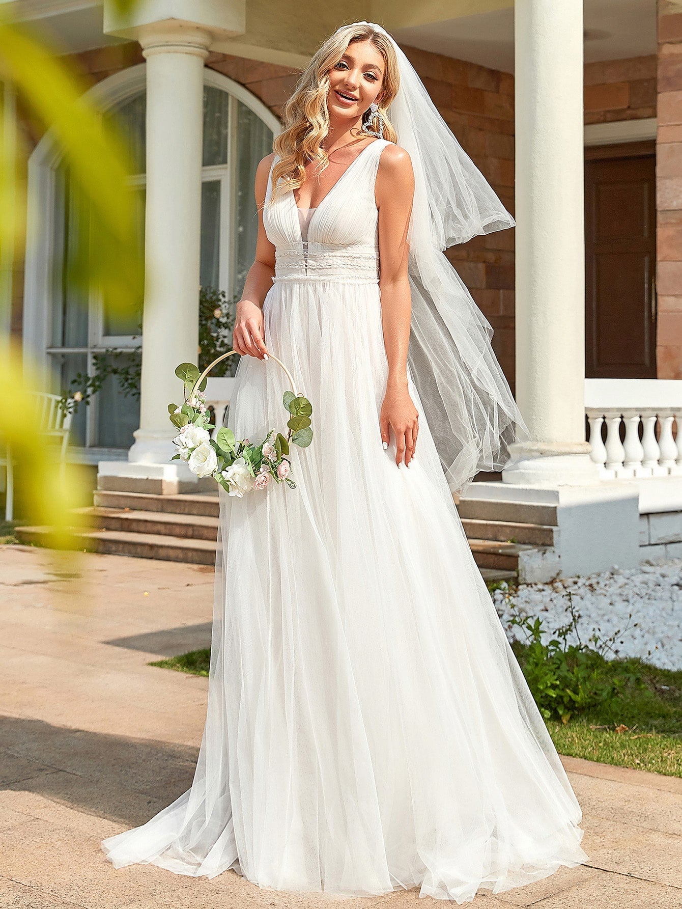 EVER-PRETTY Frill Trim Maxi Mesh Wedding Dress