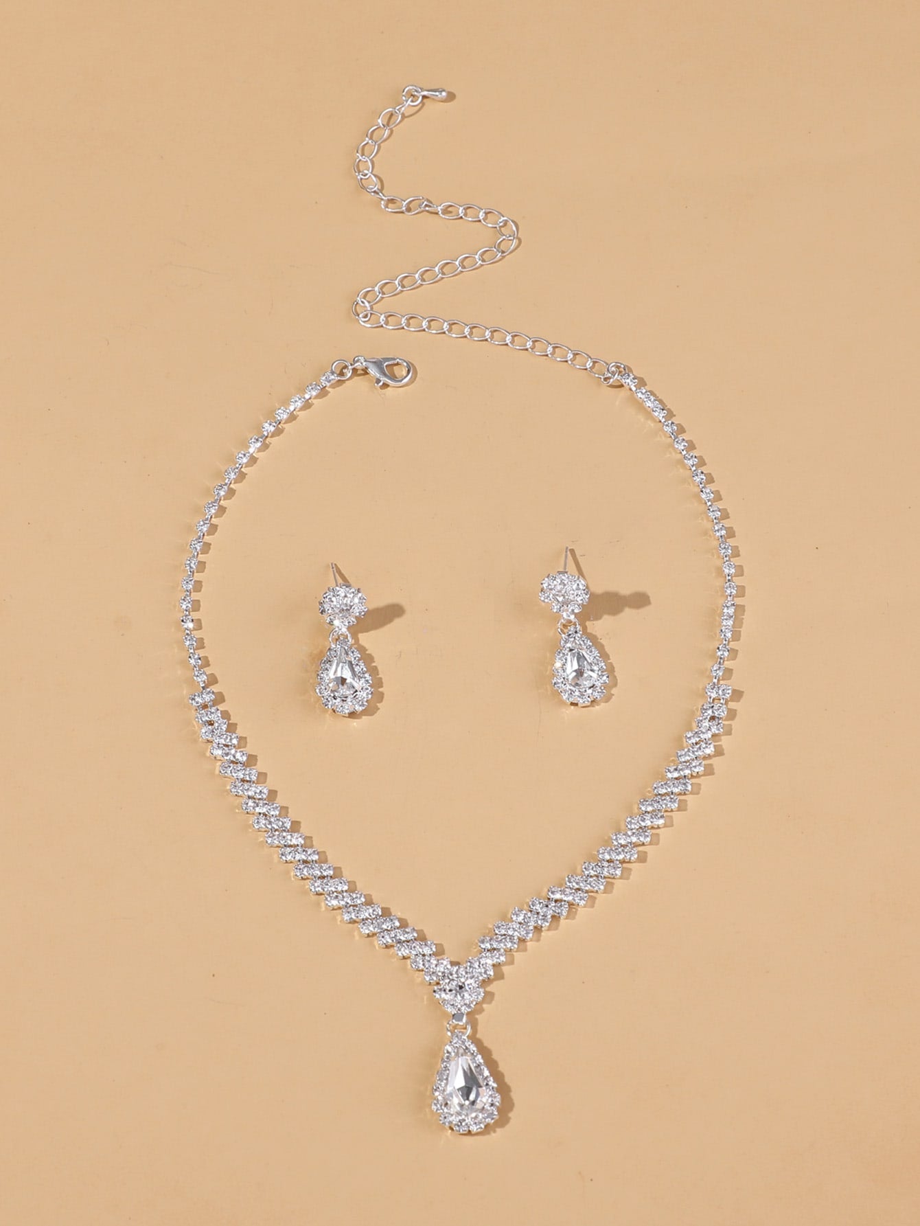 Rhinestone Water Drop Decor Drop Earrings & Necklace For Women For Party Banquet Wedding