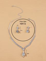 Rhinestone Water Drop Decor Drop Earrings & Necklace For Women For Party Banquet Wedding