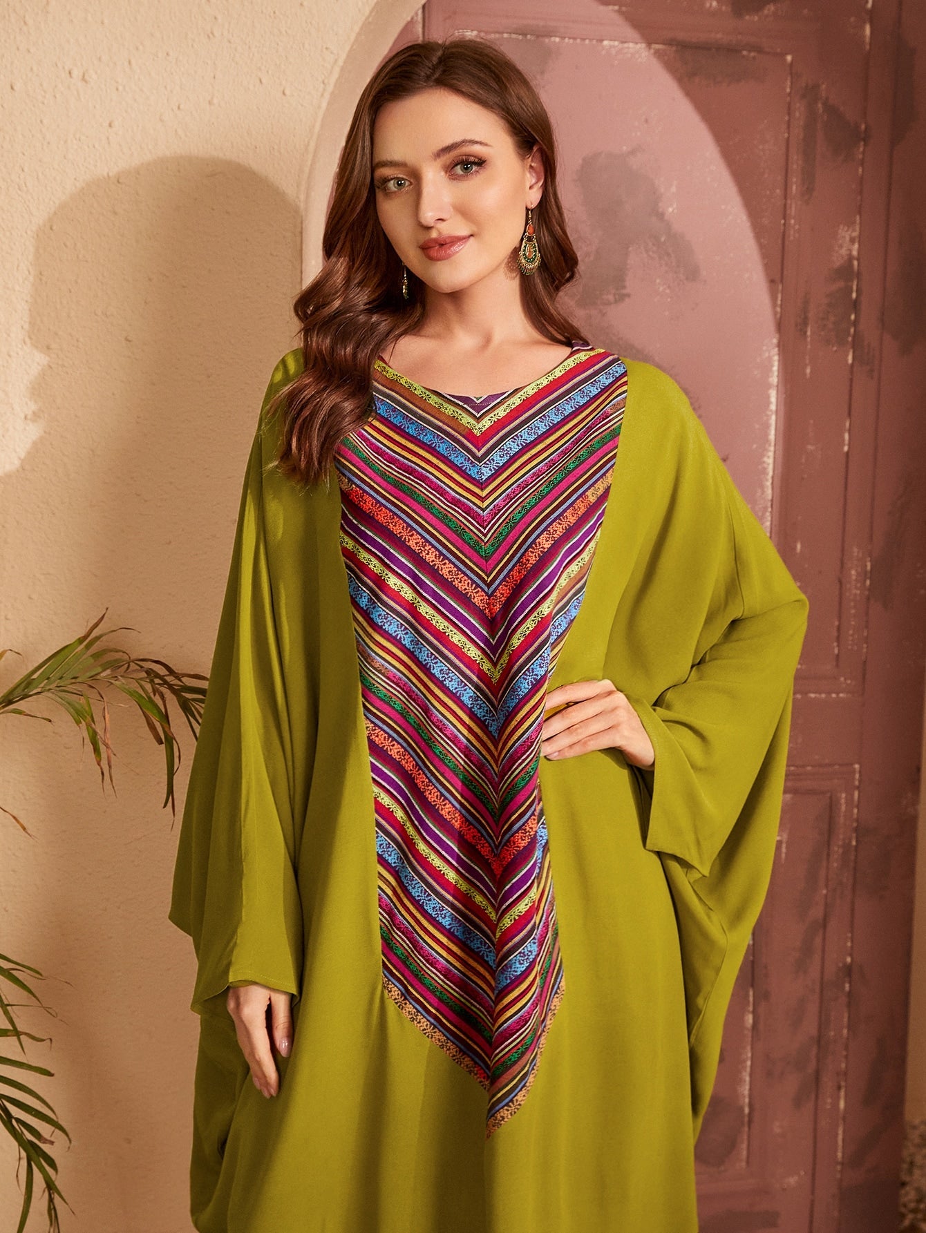 Najma Striped Batwing Sleeve Kaftan Dress