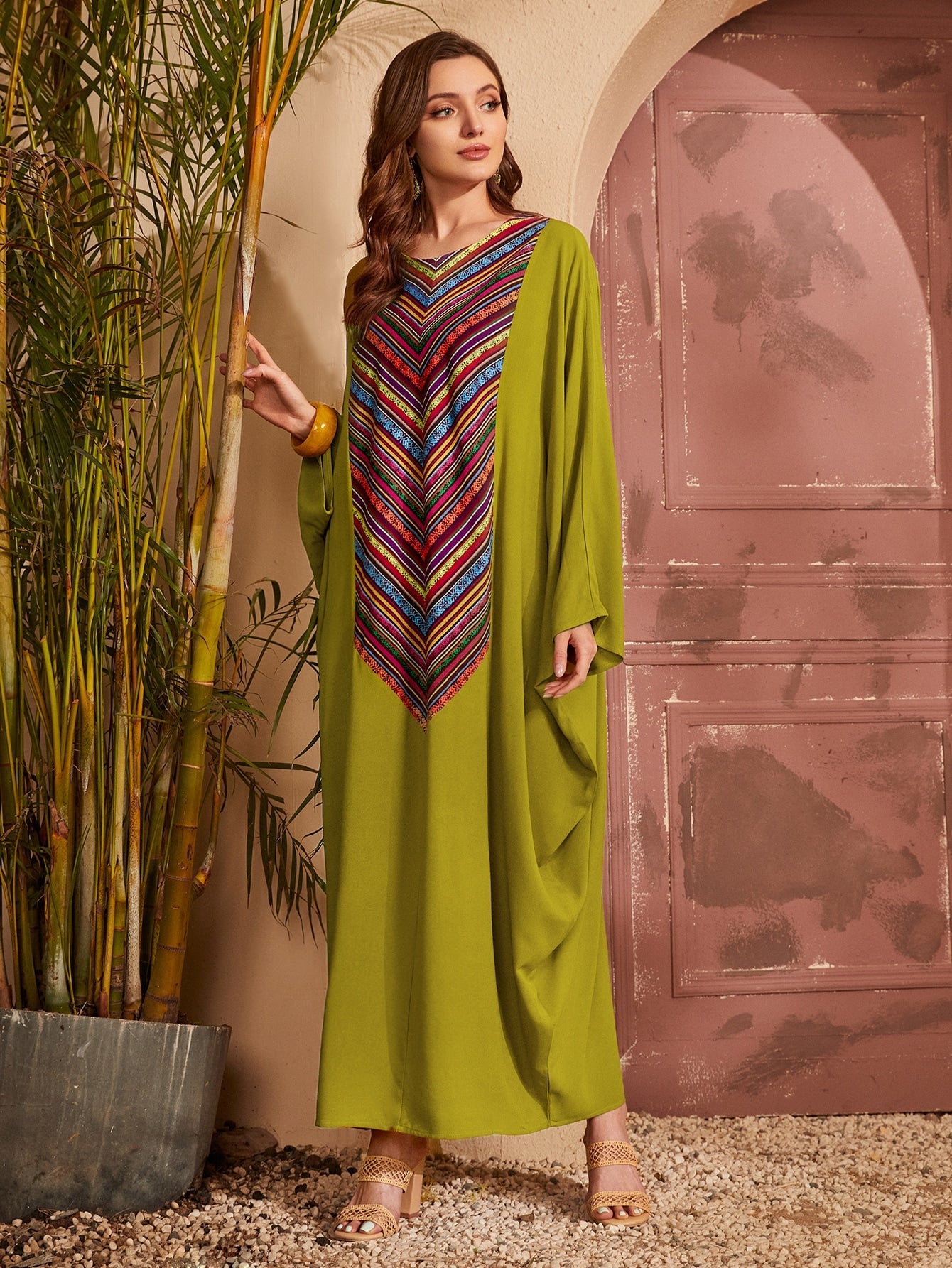 Najma Striped Batwing Sleeve Kaftan Dress