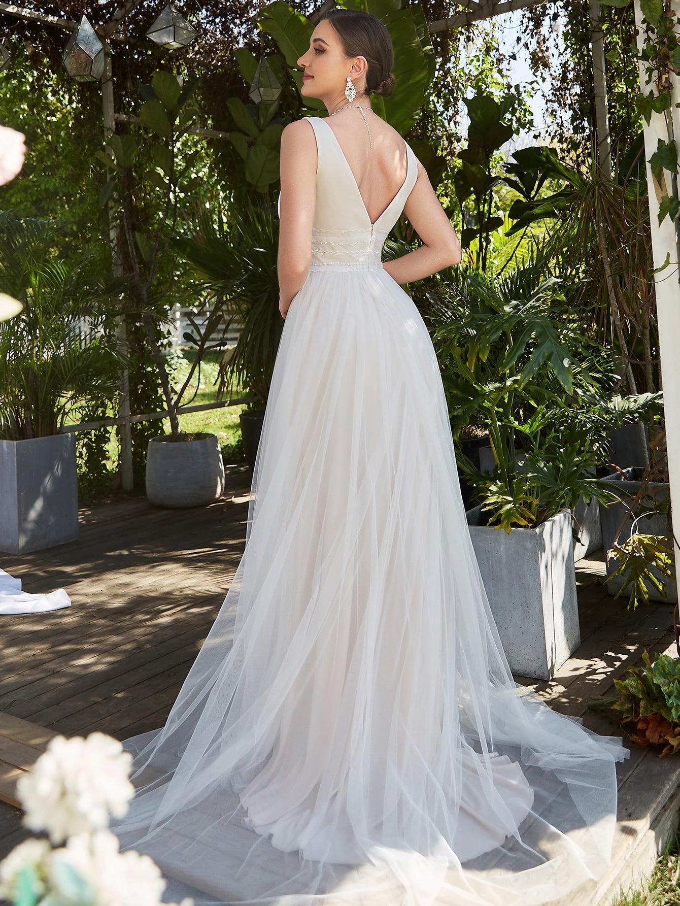 EVER-PRETTY Frill Trim Maxi Mesh Wedding Dress