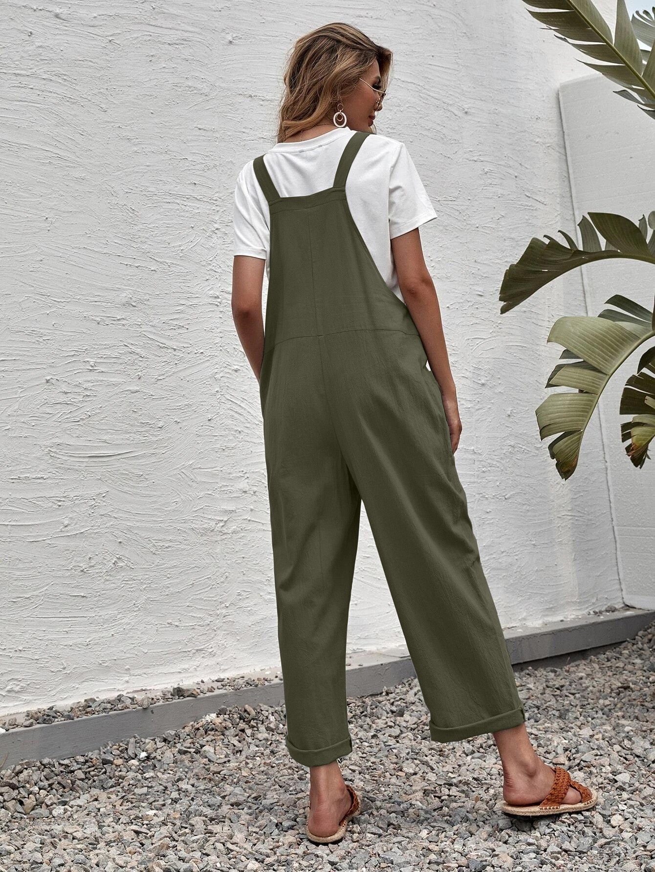 LUNE Solid Dual Pocket Suspender Jumpsuit