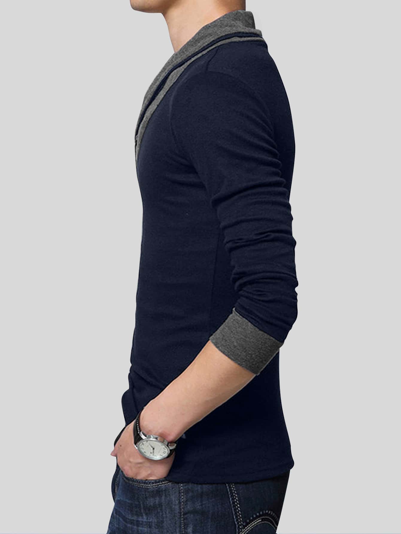 Men Cotton Surplice Neck Contrast Binding T-shirt