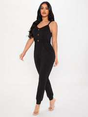 PETITE Hidden Pocket Fake Button Cami Jumpsuit