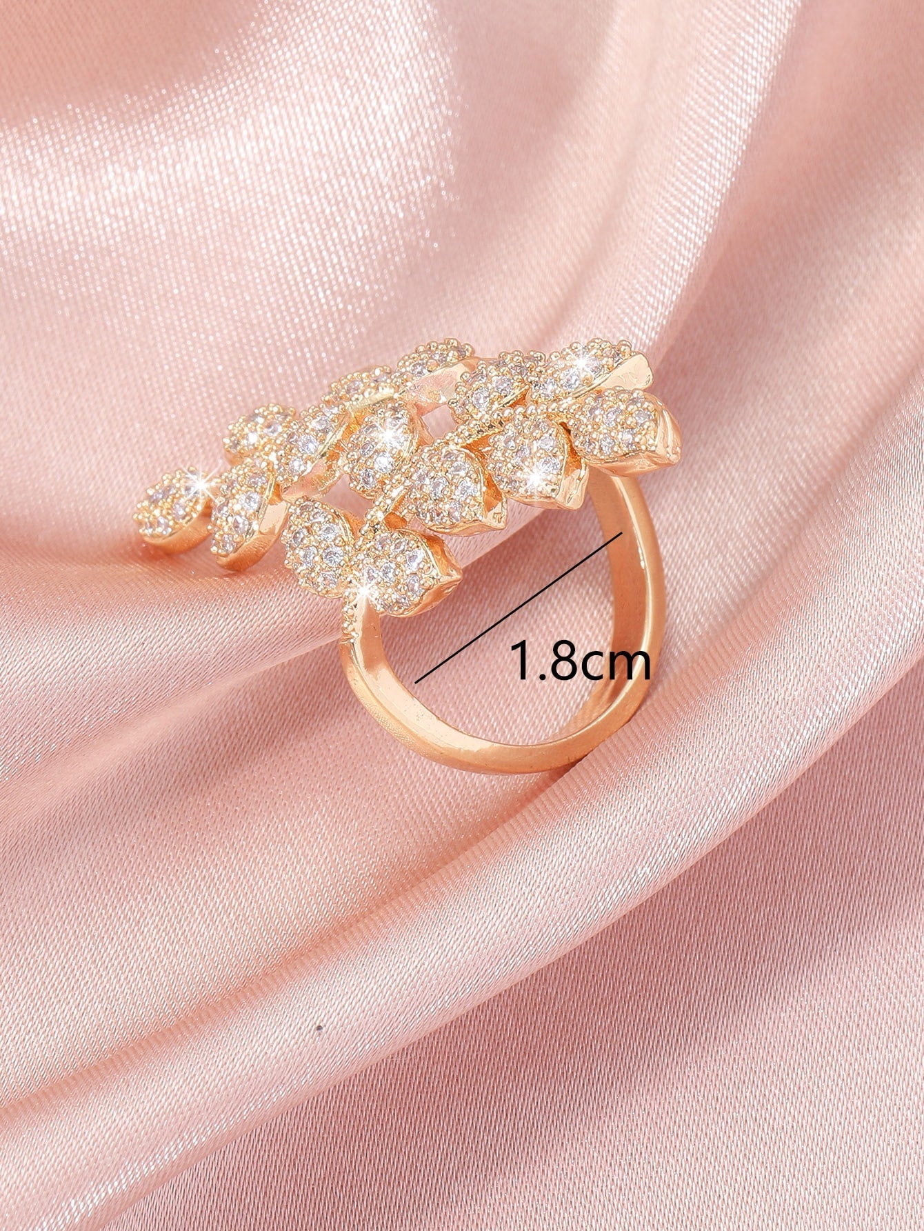 Leaf Design Cubic Zirconia Decor Ring