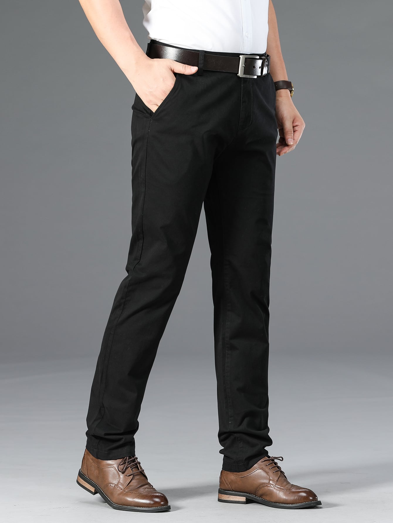 Men Patch Detail Slant Pocket Pants Without Belt