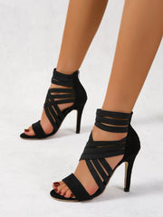 Women Stiletto Heeled Faux Suede Ankle Strap Black Ankle Sandals