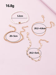 4pcs Bead & Heart Decor Anklet