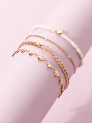 4pcs Bead & Heart Decor Anklet