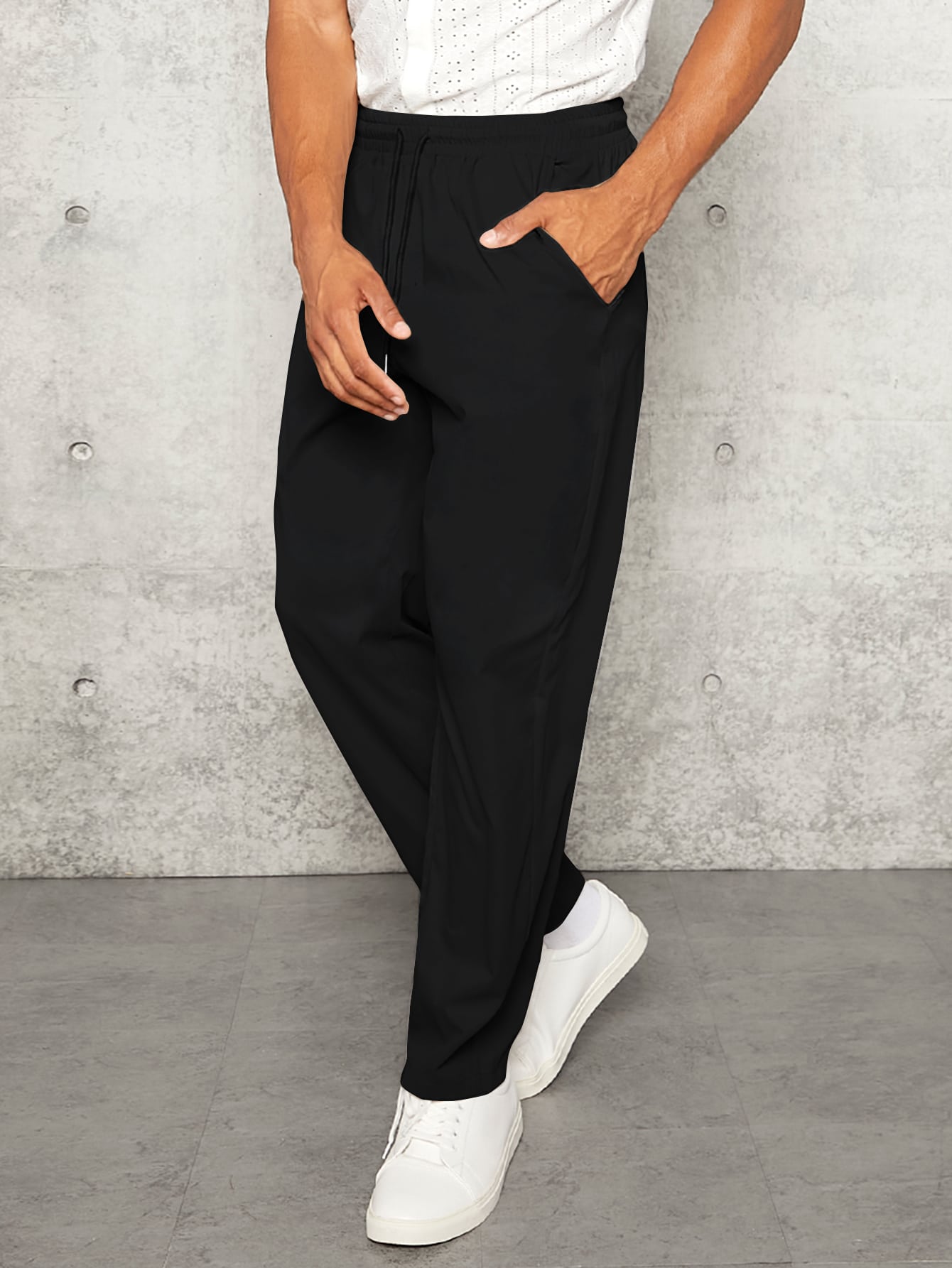 Manfinity Basics Men Drawstring Waist Slant Pocket Pants