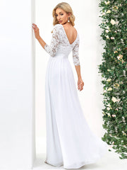 EVER-PRETTY V-back Lace Bodice Chiffon Wedding Dress