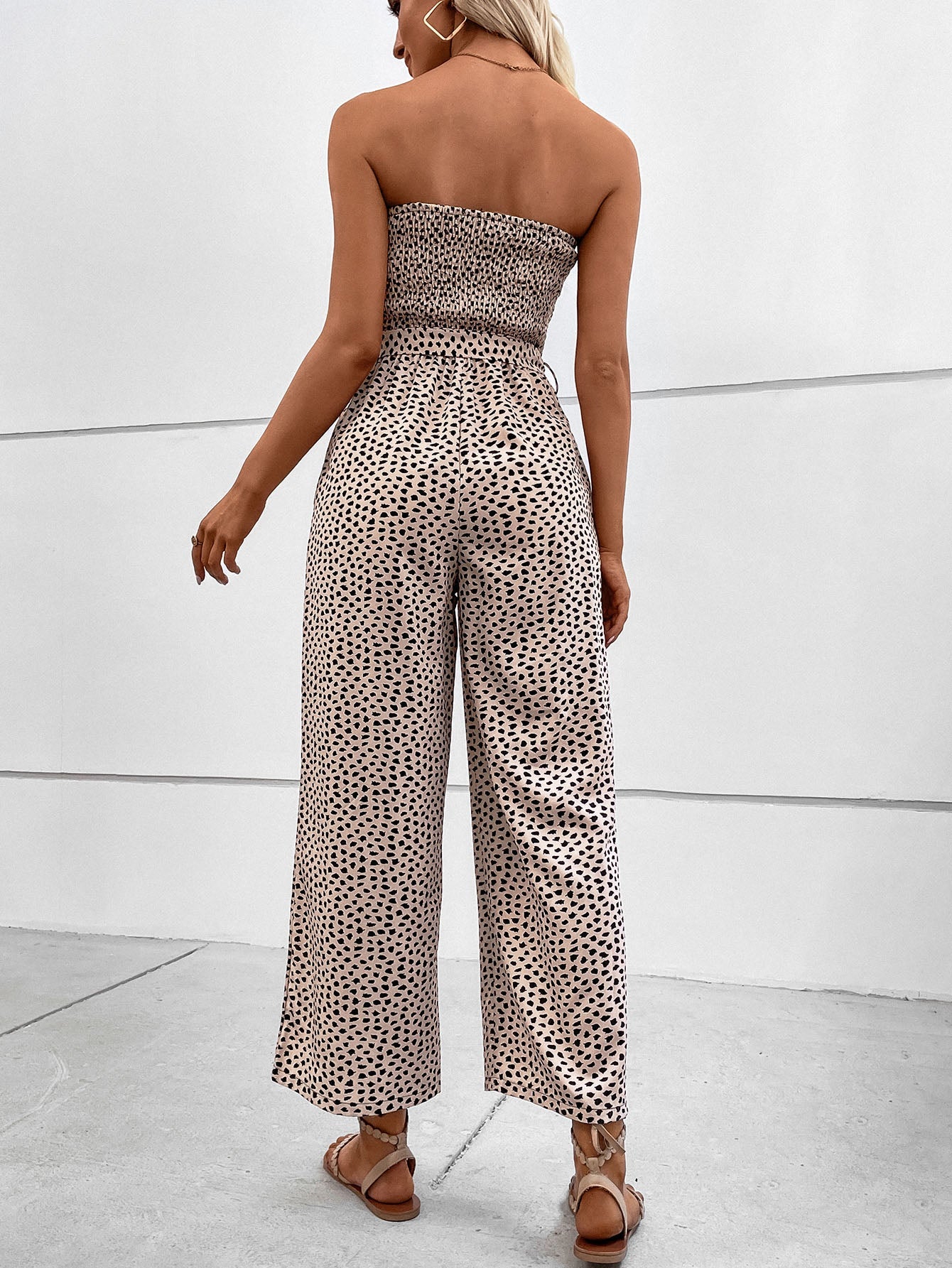 VCAY Allover Print Pocket Side Belted Tube Jumpsuit