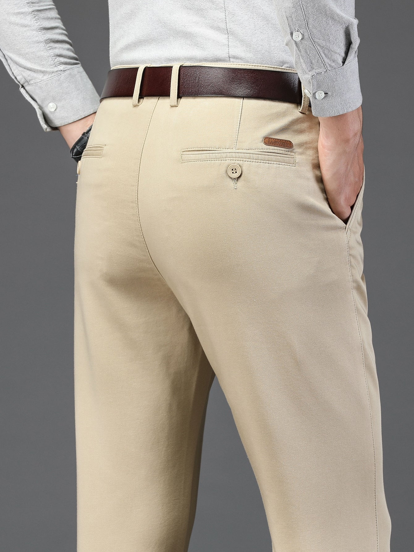 Men Solid Slant Pocket Straight Leg Suit Pants Without Belt