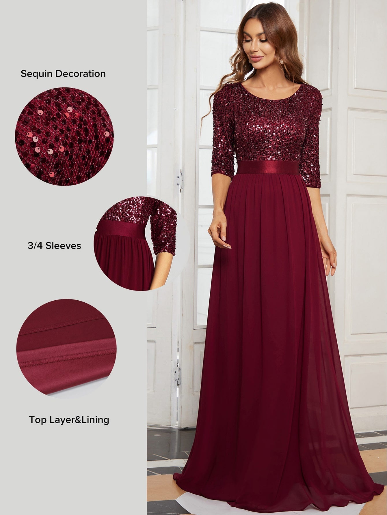 EVER-PRETTY Contrast Sequin Chiffon Formal Dress