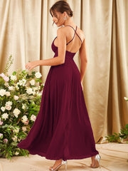 Belle Crisscross Backless Split Hem Cami Bridesmaid Dress