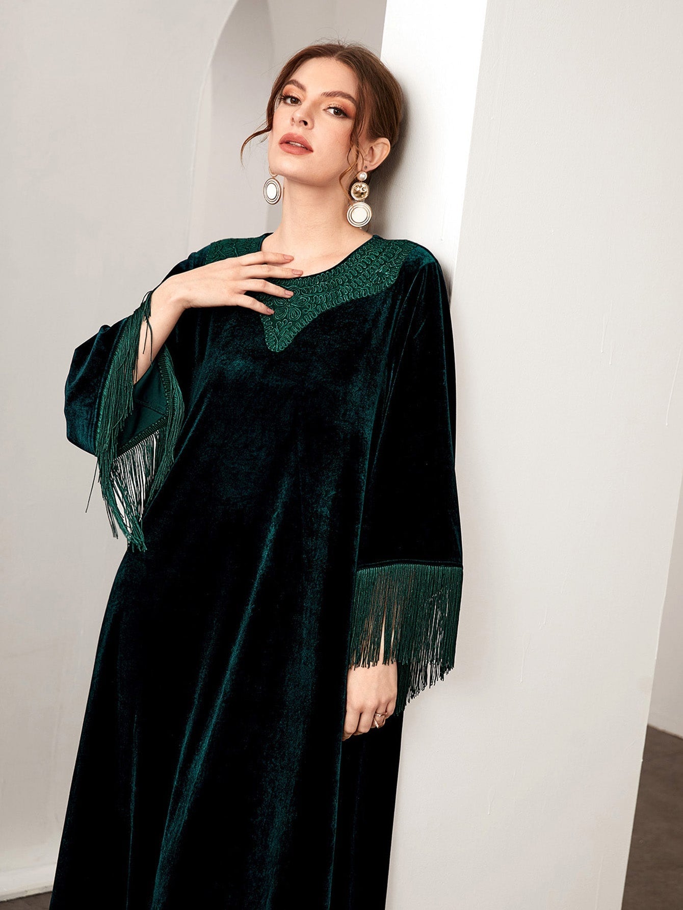 Modely Fringe Hem Velvet Dress