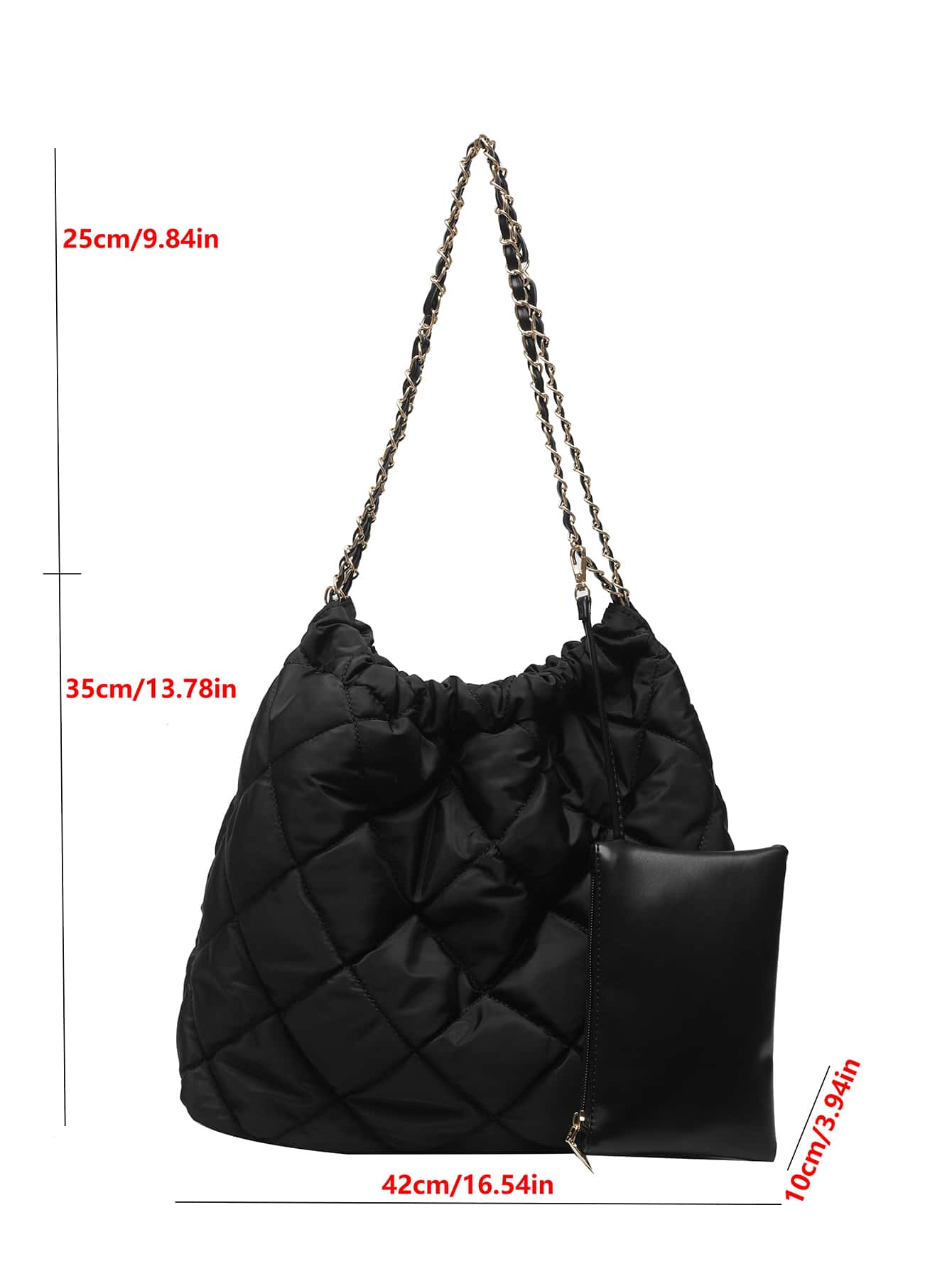 Quilted Chain Shoulder Tote Bag With Coin Purse