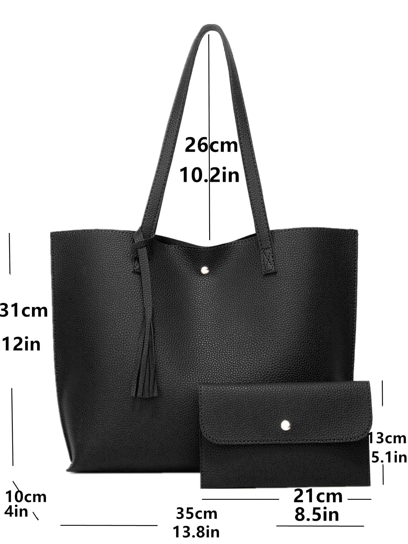 New Arrival Solid Color Tassel Tote Bag & Shoulder Bag Set, Large Capacity, European And American Style Fashion Shopping Bag