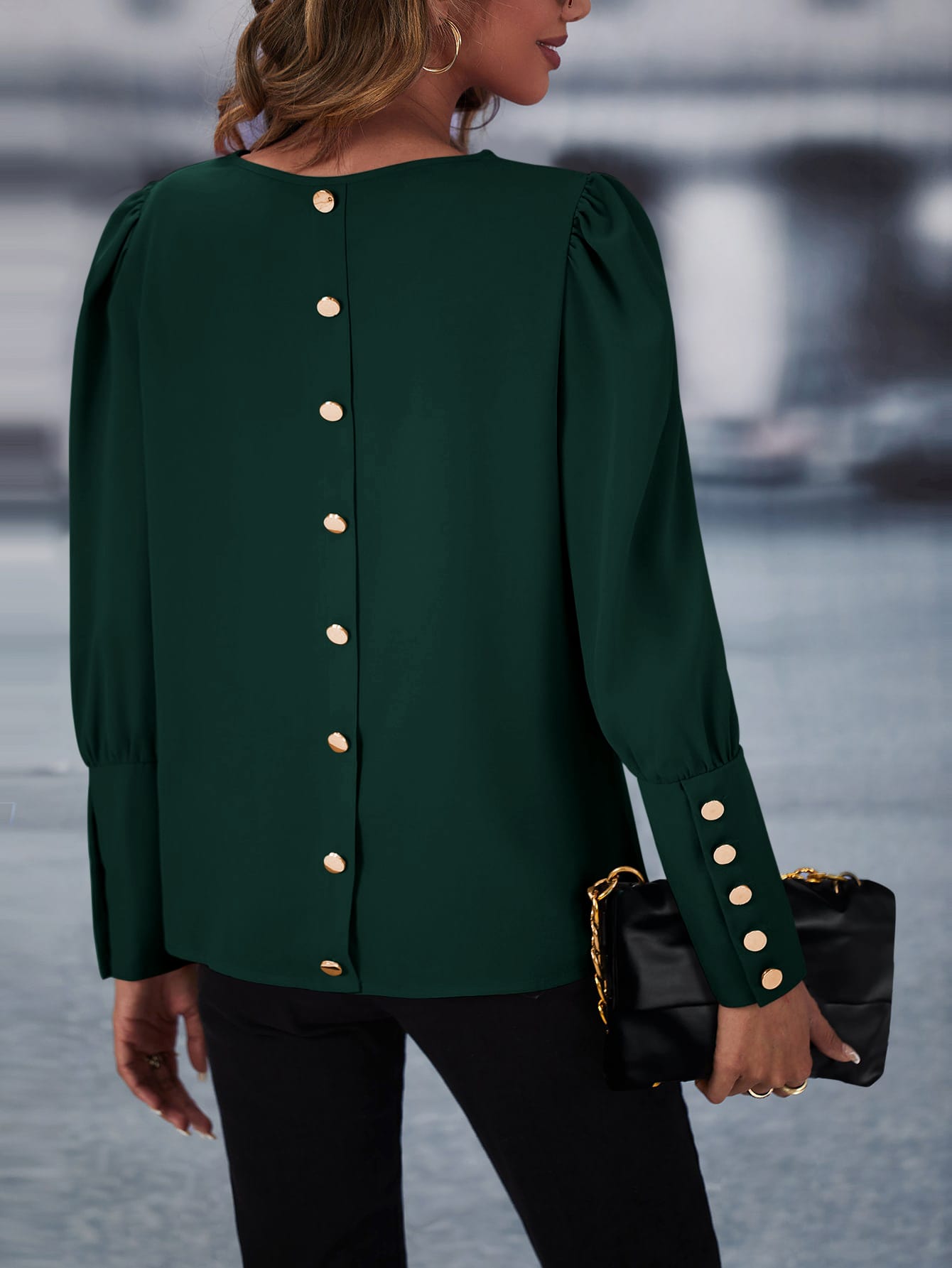 LUNE Puff Sleeve Button Detail Blouse