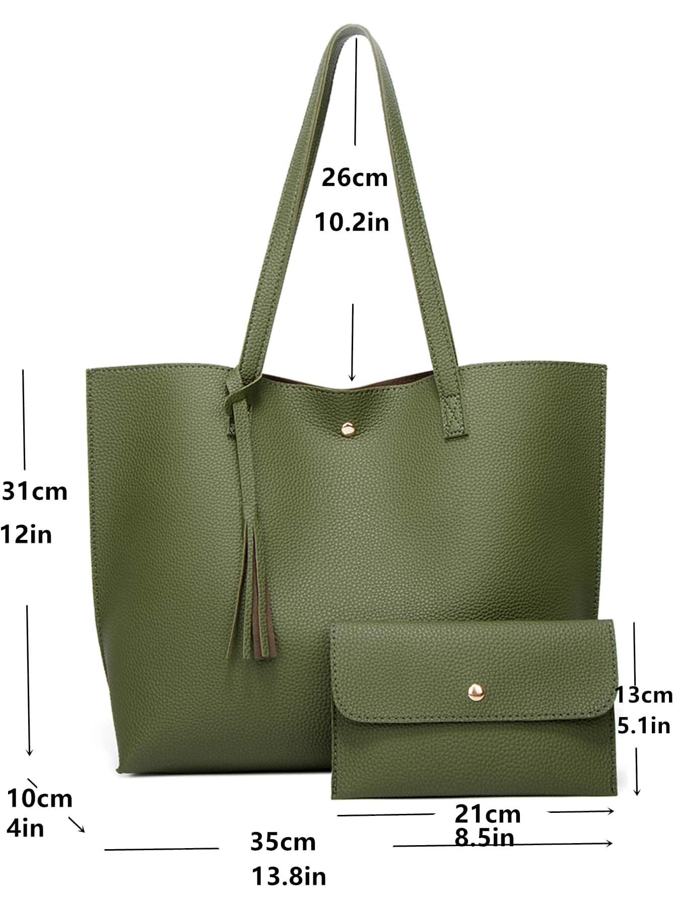 New Arrival Solid Color Tassel Tote Bag & Shoulder Bag Set, Large Capacity, European And American Style Fashion Shopping Bag