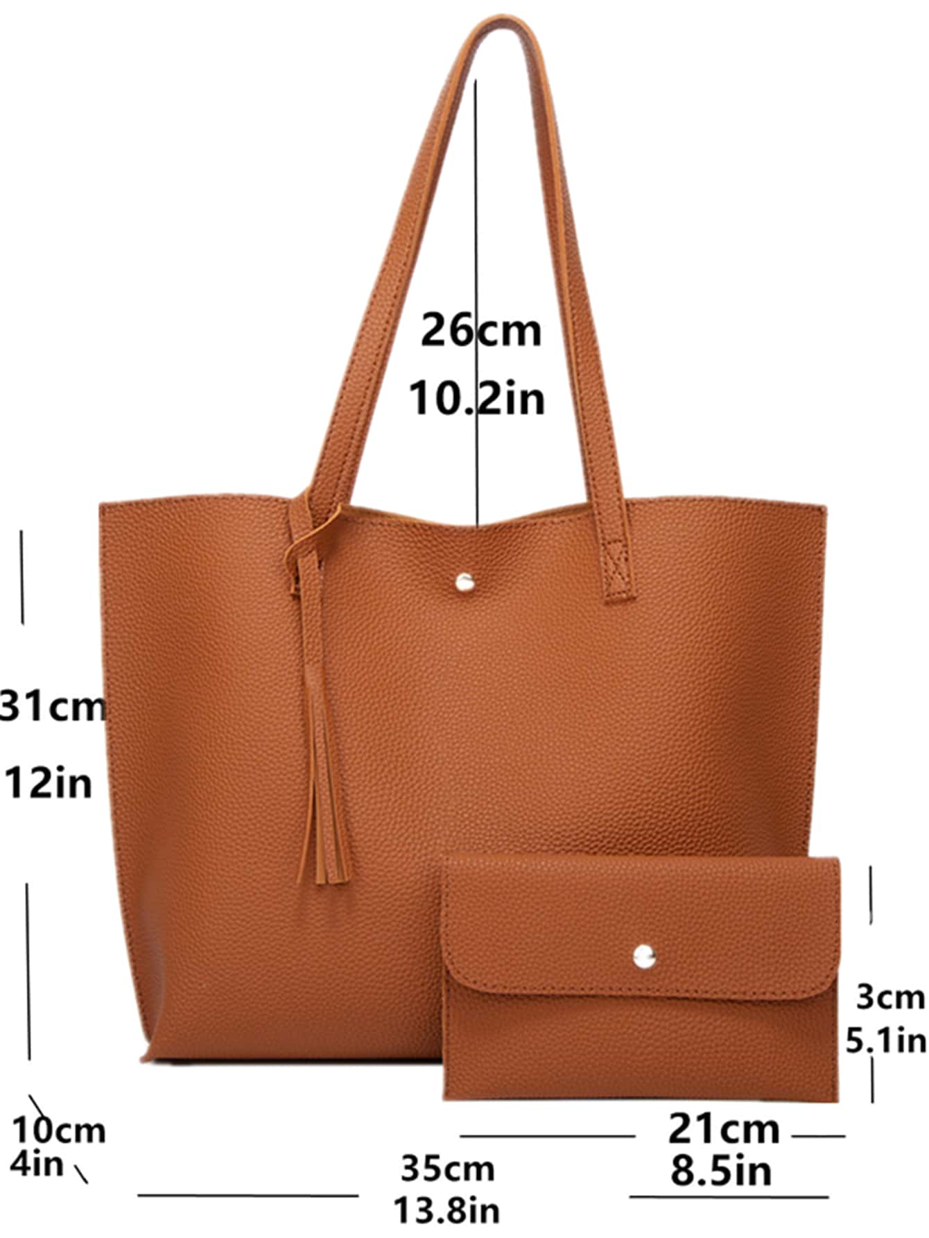 New Arrival Solid Color Tassel Tote Bag & Shoulder Bag Set, Large Capacity, European And American Style Fashion Shopping Bag