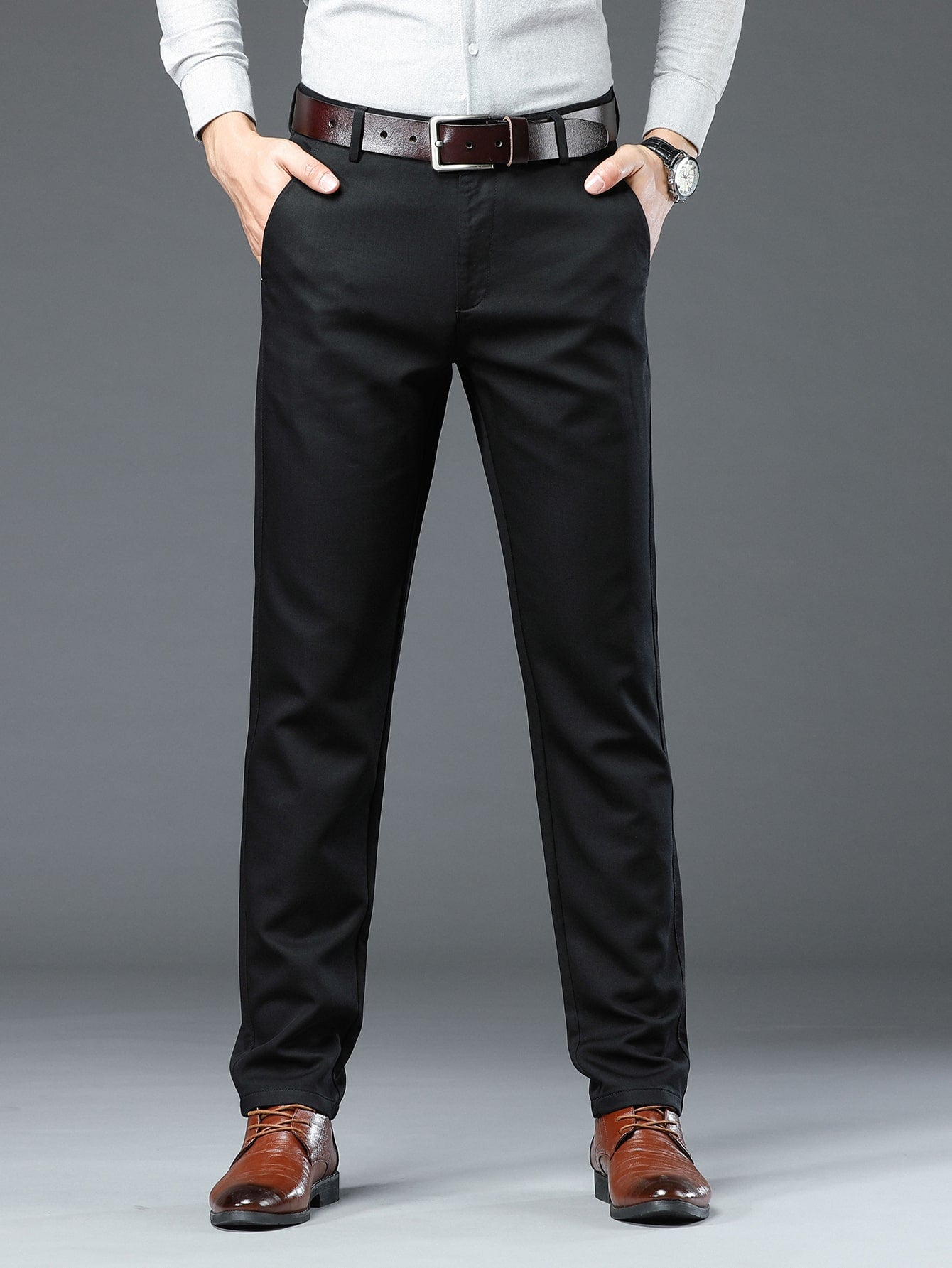 Men Slant Pocket Suit Pants Without Belt