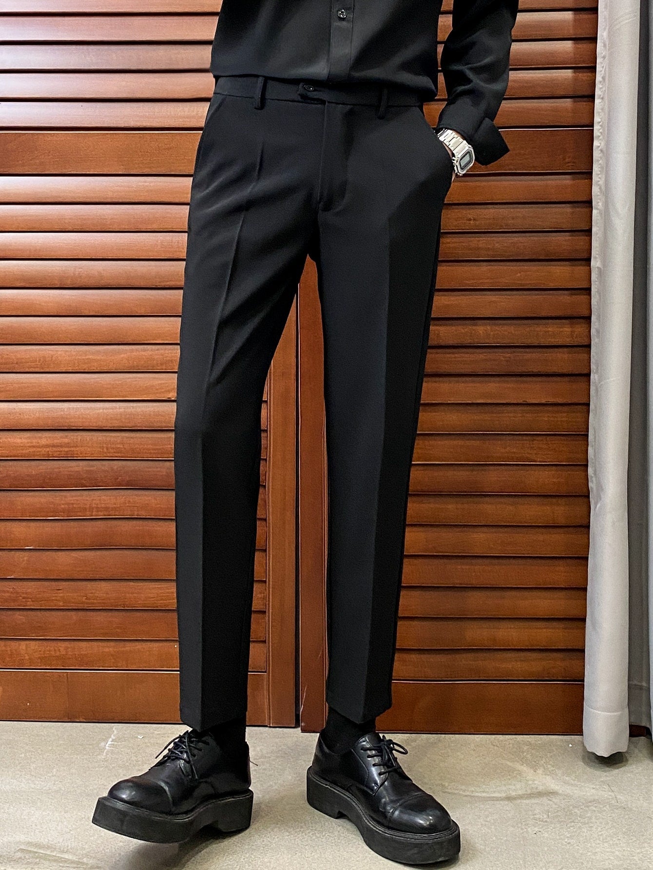 Men Slant Pocket Solid Suit Pants