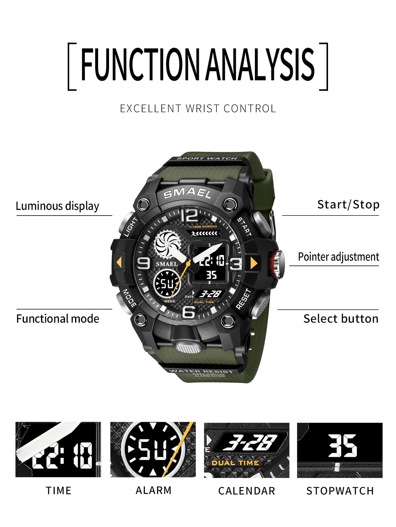 1pc Dual Display Men's Sports Watch